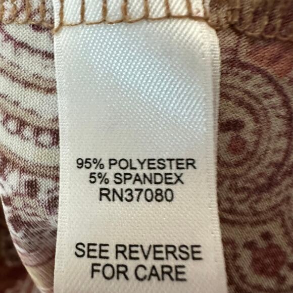 E.S.T. 1946 blouse mock neck paisley cream brown bohemian 3/4 length sleeve  - Picture 4 of 10